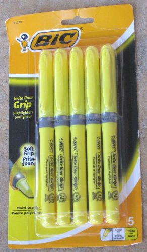 Bic Grip brite liner 5 yellow pens highlighter