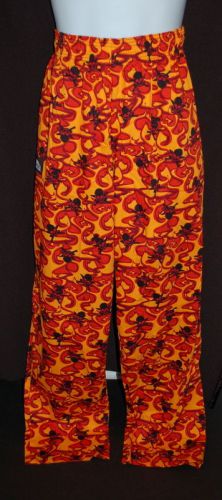 Chefwear Brand Baggy Chef Pants w Elastic Waist Orange Flames and Skulls Size 2X