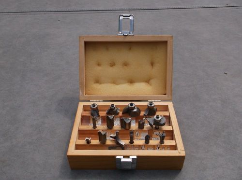 Router Bits Set of 15 Various Cutting Designs In Wooden Box
