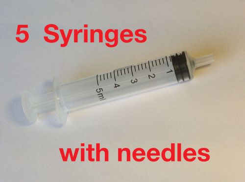 5-Pack 5ml Syringes w/Needles, Luer Slip NEW Sterile 5cc, DIY Crafts, Ink Refill