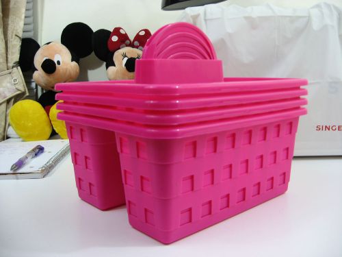 (4) Neon Pink Organizers Containers With Handle Office Desk Teacher Bulk Supply