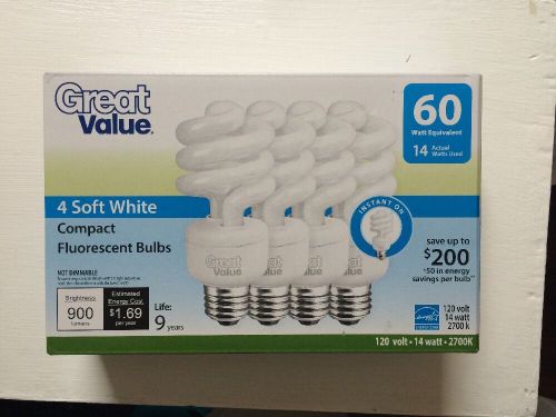 Great Value 01982-4 Great Value Soft White 60 Watt Compact Fluorescent Blub