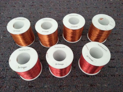 Lot of 7 Magnet Wires 24 and 26 Gauge AWG Enameled Copper spool 7.2 LBS