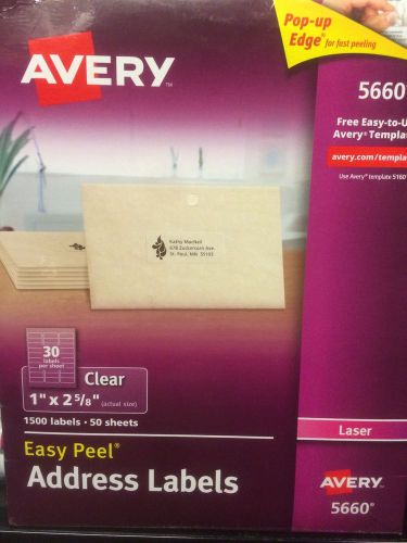 Avery 5660 Laser Labels, Mailing, 1&#034;x2-5/8&#034;, 1500/BX, Clear
