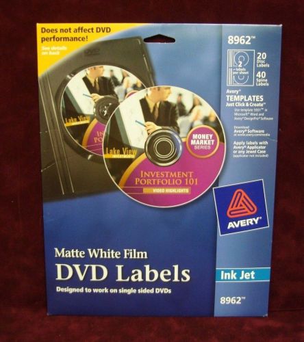 Avery 8962 dvd inkjet labels, 2 labels per sheet, 20 labels/pk, matte white for sale