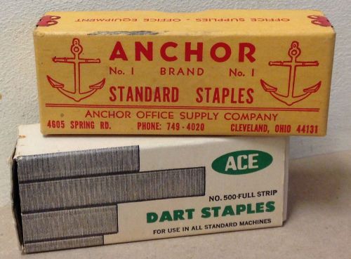 Vintage Anchor, and Ace Dart Staples old boxes standard staplers USA desktop box
