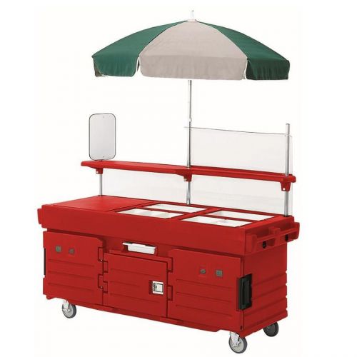 Cambro 6 pan well vending merchandising cart w/ umbrella hot red - kvc856u158 for sale