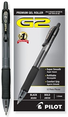 Pilot G2 Retractable Premium Gel Ink Roller Ball Pens, Bold Point, Black Ink,