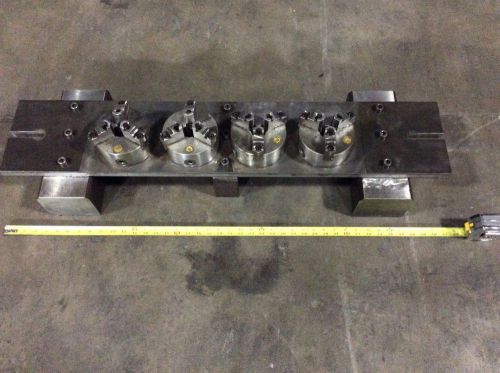 CNC Mill Fixture 4ea Bison 5&#034; 3 Jaw Scroll Chuck W/ Rev Jaws On Machined Base
