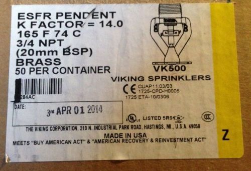 VIKING ESFR VK500 3/4&#034; pendent sprinkler heads NEW in sealed box 50 total