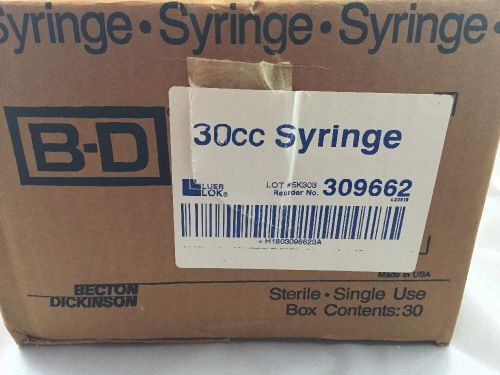 Case of 30 pcs bd syringe 30ml luer-lok tip #309662 medical dental research lab for sale