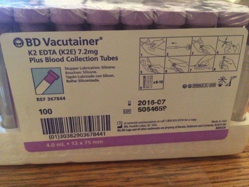 BD VACUTAINER 100 BLOOD COLLECTION TUBES K2 EDTA LAV   #367844