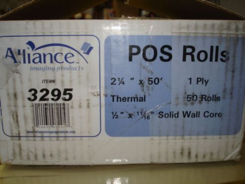 NEW Alliance #3295 (50) ROLLS 2 1/4&#034; x 50&#039; POS Thermal 1 Ply 1/2 x 11/16&#034; CORE