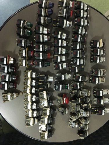 Lot of allen bradley assorted industrial switches, buttons and lights (120v) for sale