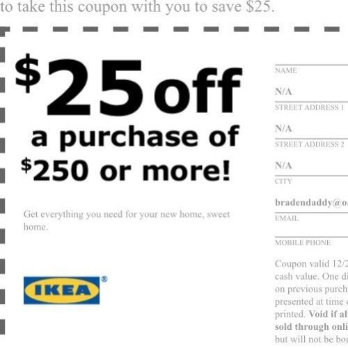 $25 OFF $250 IKEA Coupon VALID ON ANY PURCHASE - Same Day Delivery - Exp 08-10