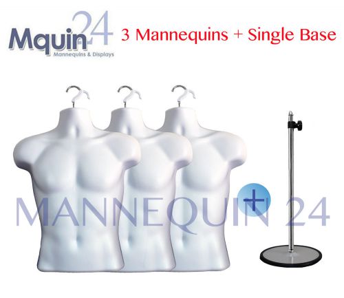 LOT of 3 WHITE MALE TORSOS +1 STAND +3 HANGERS MAN&#039;S CLOTHING DISPLAY MANNEQUIN