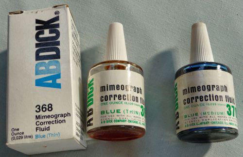 Vintage ab dick mimeograph blue correction fluids + emulsion &amp; paste black ink for sale