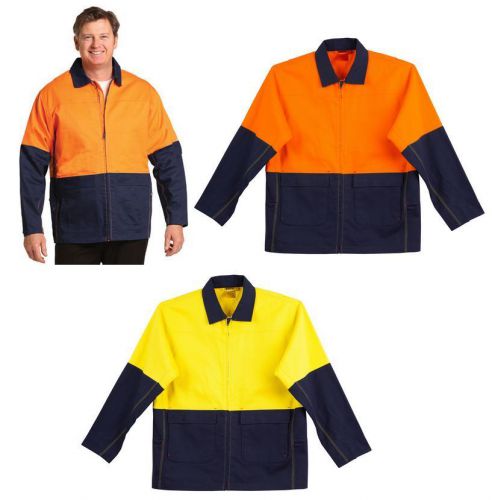 Hi-vis cotton jacket work wear construction fluro yellow orange navy jacket coat for sale