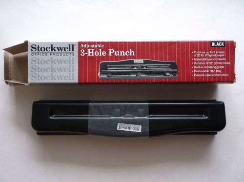 Stockwell adjustable 3-hole punch black durable steel office supplies new for sale