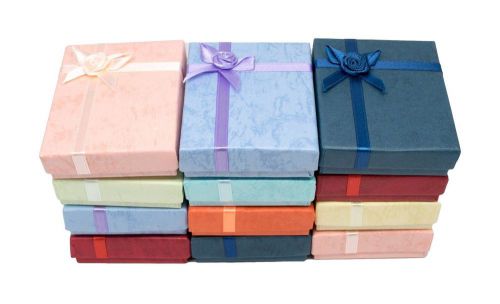 Bangle Gift Boxes With Rosebug Bows in Assorted Colors 3.5X3.5X1&#034; (Pack of 12)