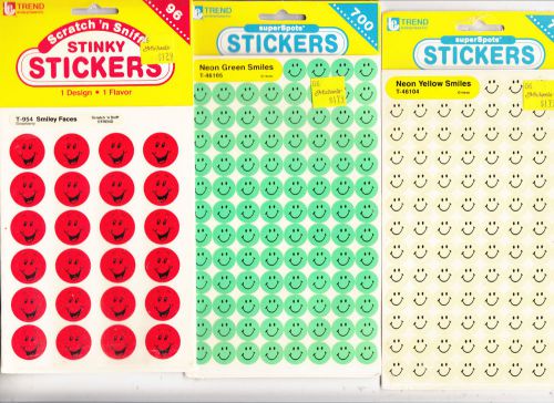(3)  PKG. TREND SMILEY FACE STICKERS (RED STINKY, GREEN, YELLOW)  700/PKG NEW