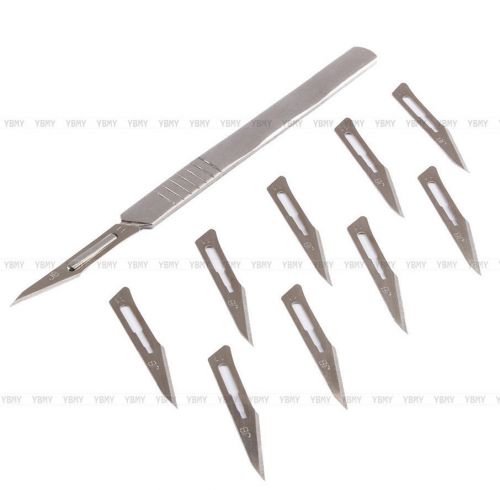 Hot 10pcs Carbon Steel Surgical Scalpel Blades PCB Dissecting Tool+1pc Handle