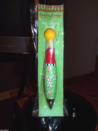 MARY ENGELBREIT GREEN BUBBLE PEN CANDY CANES PEPPERMINTS &amp; TINY WHITE DOTS