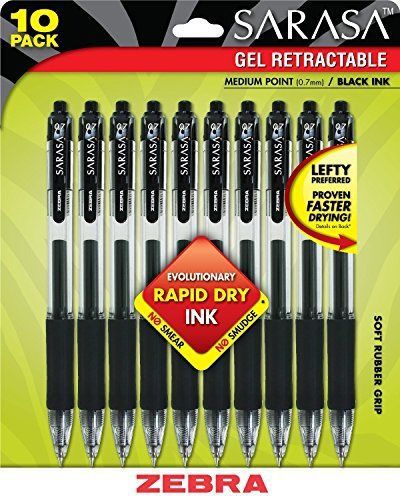 Zebra Sarasa Rapid Dry Ink Gel Retractable Pen 0.7Mm Black 10 Pack (46871) Offi