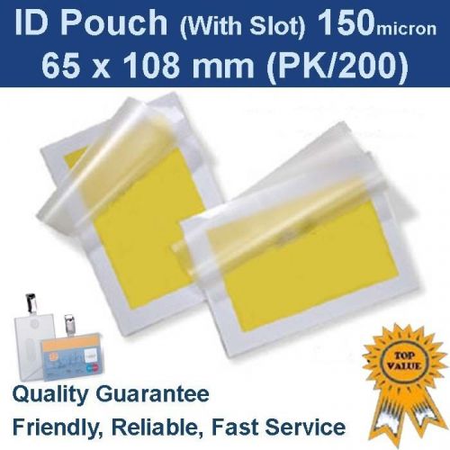 Id laminating pouches 65x108mm 150 mic with slot (x 200) for sale
