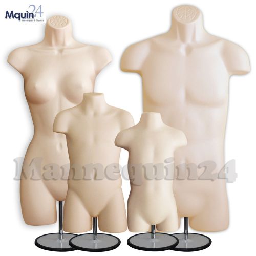 Male female child toddler set of 4 flesh torso mannequin forms w/ metal stands for sale