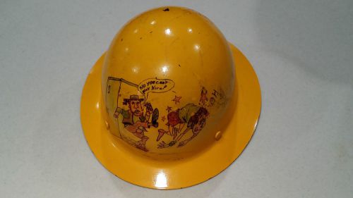 Vintage 1940s MSA yellow Hard Hat full Brim Construction Miners fiberglass