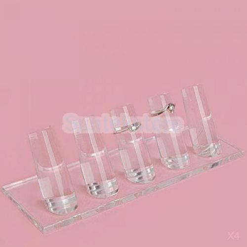 4x  Acrylic 5 Finger Ring Clip Display Showcase Stand Jewelry Holder Shop Retail