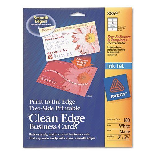 Avery Two-Side Printable Clean Edge Business Cards, Inkjet, 2 x 3-1/2, White,