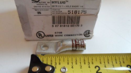 Box of 25) Burndy Compression Lug Terminals Copper #2 AWG 1 Hole Str8 YA2CL2BOX