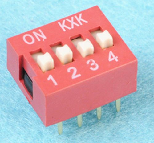 10pcs DIP Slide Type Switch 4 Position Red Color 2.54mm Pitch