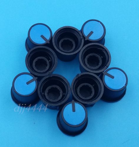 10PCS Blue Face Plastic for Rotary Taper Potentiometer Hole 6mm Black Knob