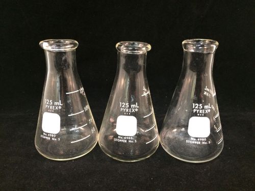 Lot of 3 Pyrex 125mL Glass Flasks 4980