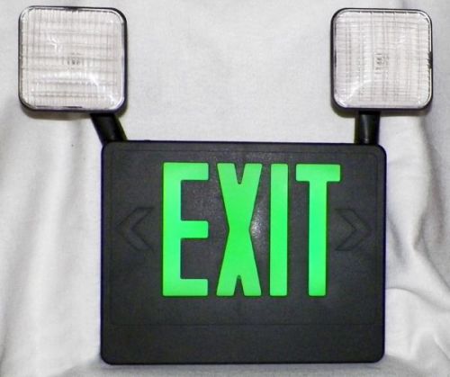 Green LED Exit Sign w/Emergency Lights Single or Double Sided 120/277 Volts