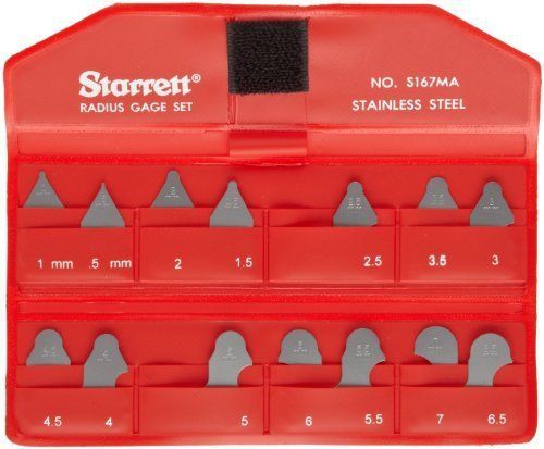 Starrett S167MAZ Radius Gauge Set - Millimeter W/O Holder, Satin Finish, 1-7mm