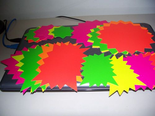 60 neon fluorescent starburst cardboard retail sale signs asst sizes &amp; colors