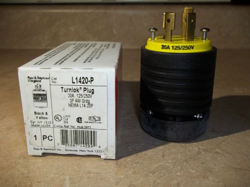 PASS &amp; SEYMOUR L1420-P Turnloc Plug 20A 125/250V 3P 4W Grdg. NEMA L14-20P  NEW