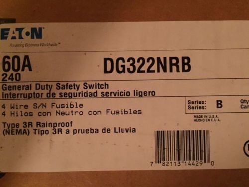 Cutler hammer dg322nrb general duty safety switch 60a 240v 4w sn fusible type 3r for sale