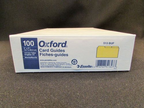 NEW BOX - 100 OXFORD CARD GUIDES 5” x 8” 1/3 Cut Tabs Manila 513 BUF