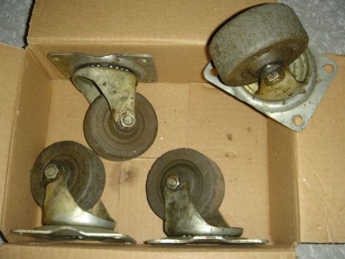 Used set of four (4) industrial 3&#034; ball bearing swivel plate caster wheels usa for sale