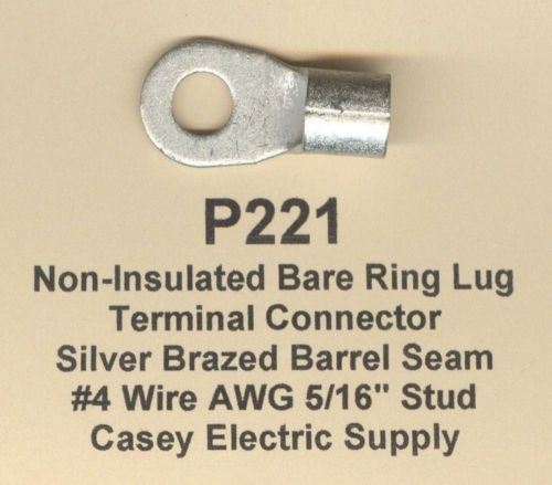 20 Bare RING Lug Brazed Barrel Terminal Connector #4 Wire Gauge 5/16&#034; Stud MOLEX