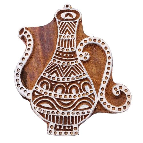 Decorative indian surahi wooden textile stamps printing block wood art pb3012a for sale