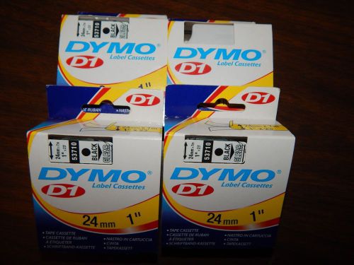 lot of 4 D1 DYMO 53710 Label tape Cassettes 24 mm 1&#034; x 23&#039; 1 inch BLACK CLEAR