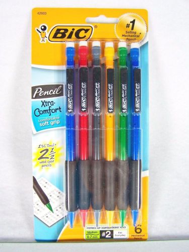 BIC XTRA COMFORT GRIP MECHANICAL PENCILS  6 ct. 0.7 mm  Assorted Colors   NEW