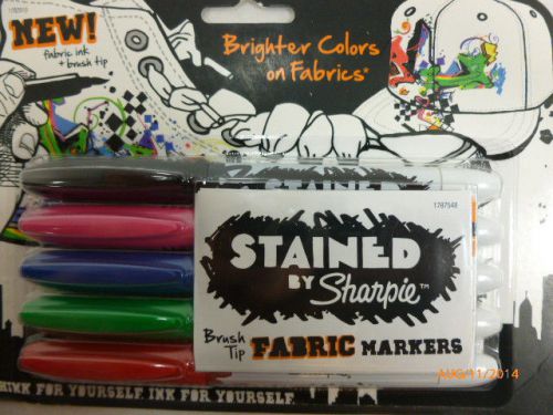 Stained by Sharpie Brush Tip Fabric Markers, 5 Colored Markers Brand New