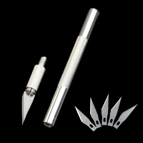 Metal Handle Hobby Cutter Knife Craft Pen Phone Repair Tool + 5Pcs Blade Knives